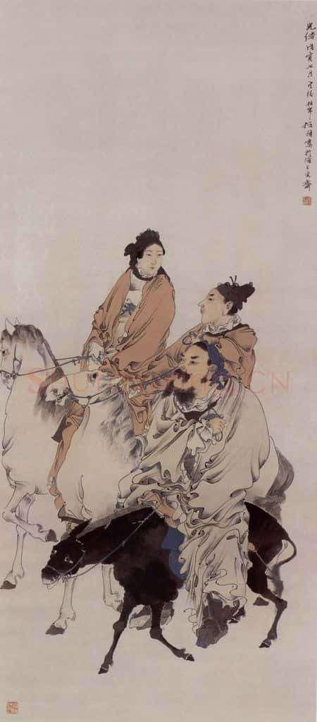 1878年 任伯年《风尘三侠图》书画作品