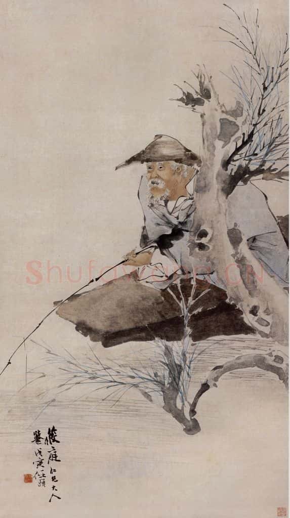 1878年 任伯年《春江渔父图》书画作品