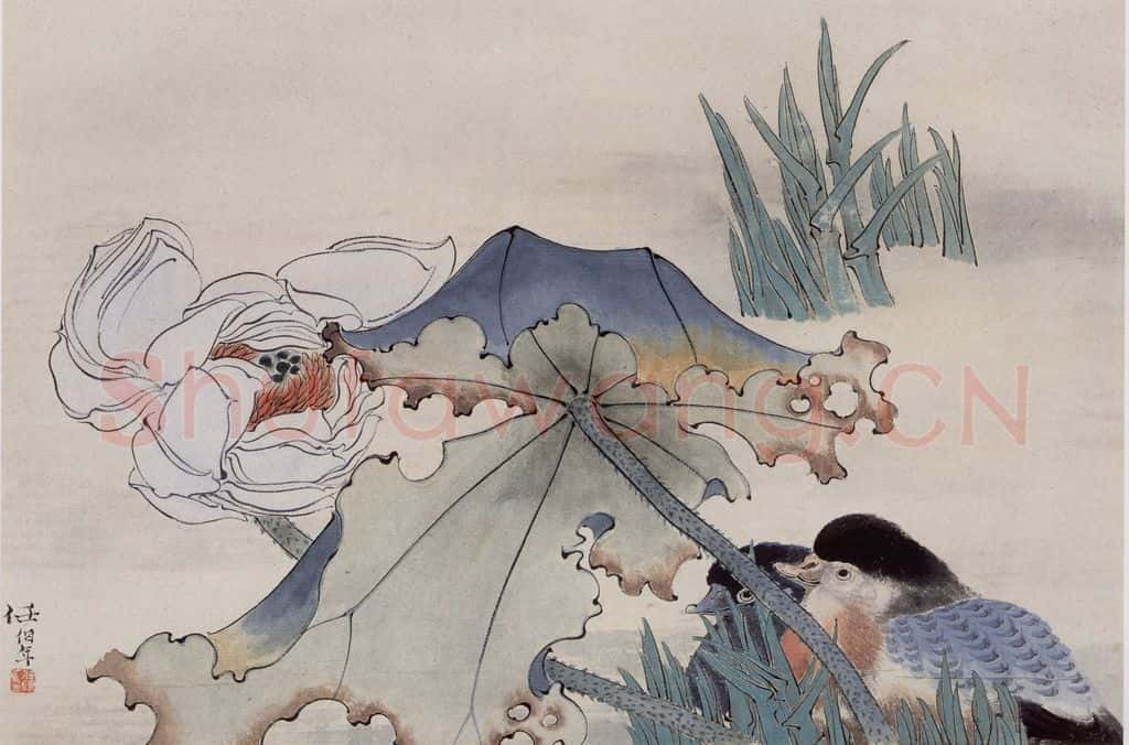 约19世纪70年代末期 任伯年《荷花鸳鸯》书画作品