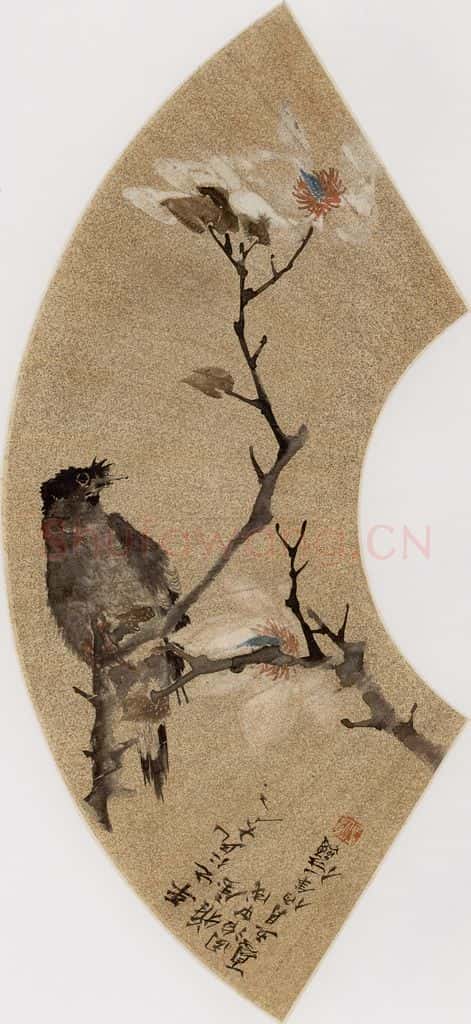 1874年 任伯年《玉兰八哥》书画作品