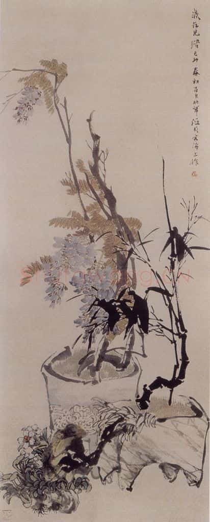 1879年 任伯年《藤竹水仙图》书画作品