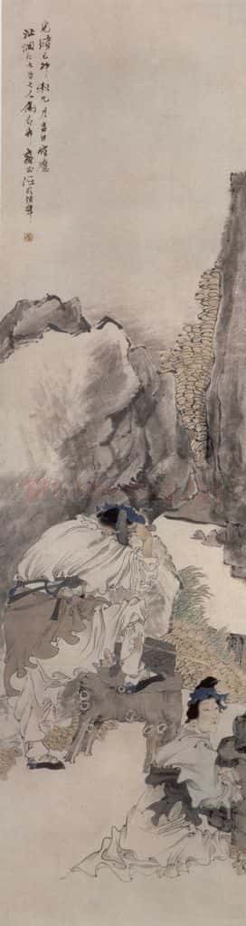 1879年 任伯年《干莫炼剑图》书画作品