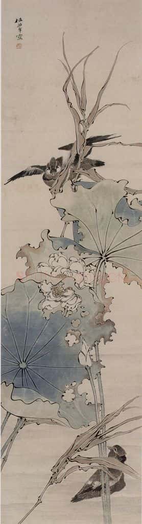 约19世纪70年代末期 任伯年《荷塘双雁》书画作品