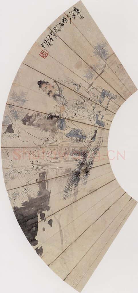 1875年 任伯年《蕉下煮茗》书画作品