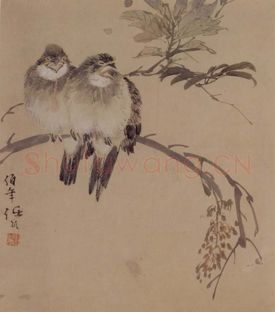 约19世纪80年代初期 任伯年《花鸟二帧之1》书画作品