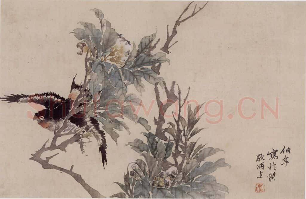 约19世纪80年代初期 任伯年《花鸟册三开》书画作品