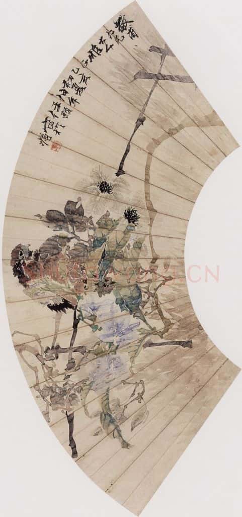 1875年 任伯年《篱边清趣图》书画作品