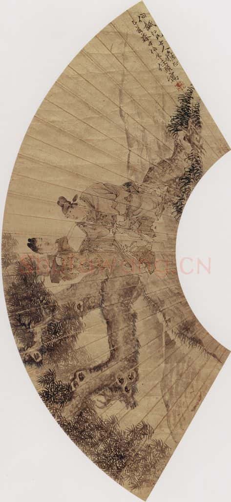 1875年 任伯年《松阴读书图》书画作品