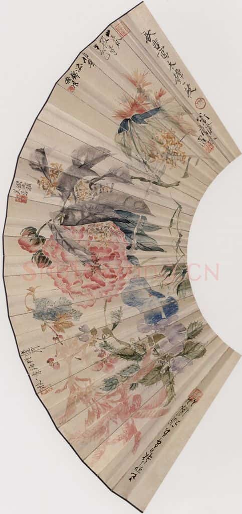 1879年 任伯年《七人花卉图》书画作品
