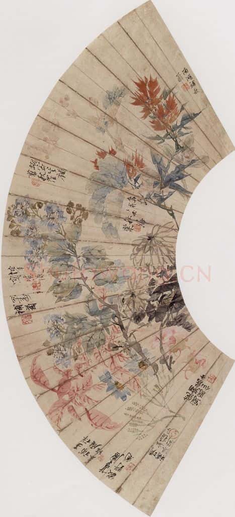 约19世纪70年代末期 任伯年《九秋图》书画作品