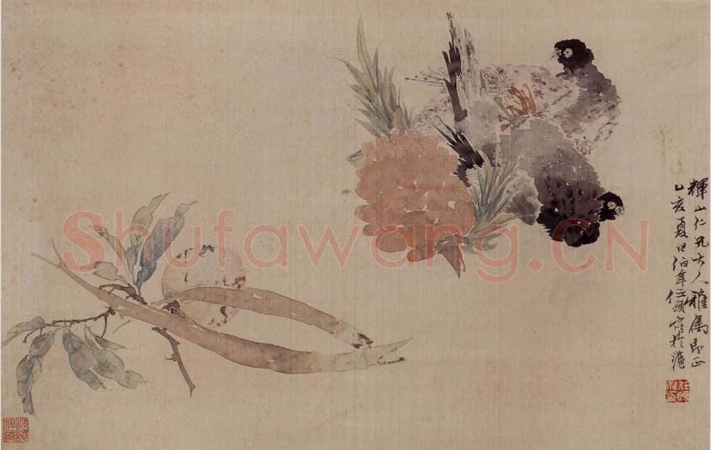 1875年 任伯年《双鸽图》书画作品