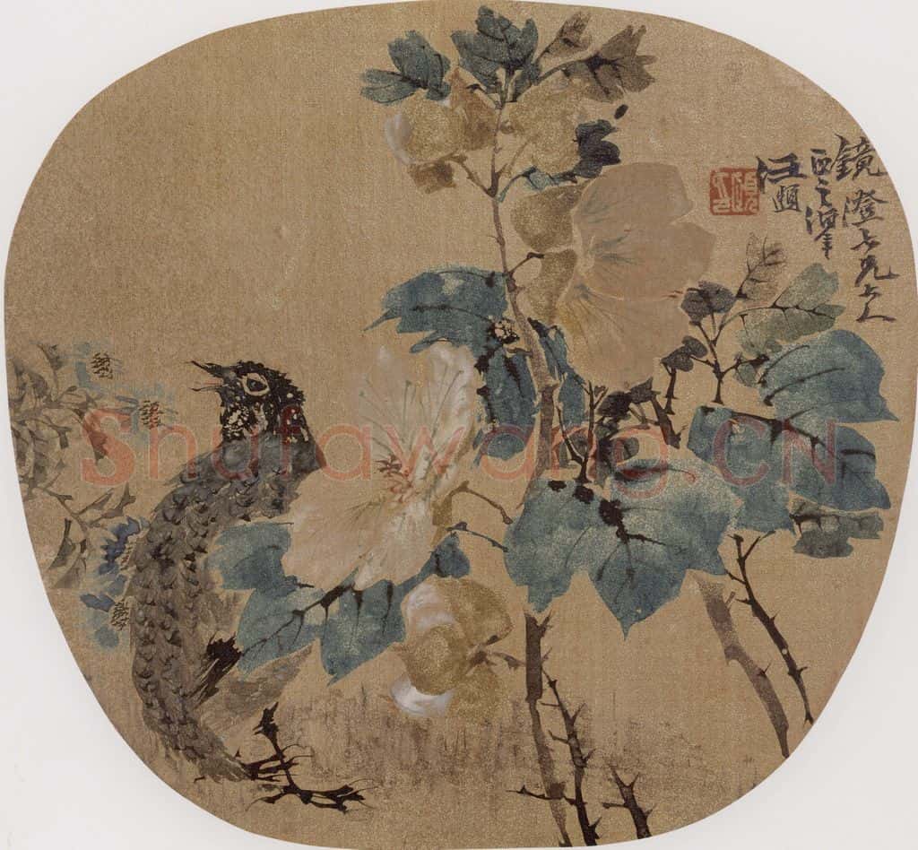 约19世纪70年代中期 任伯年《芙蓉独鸟》书画作品