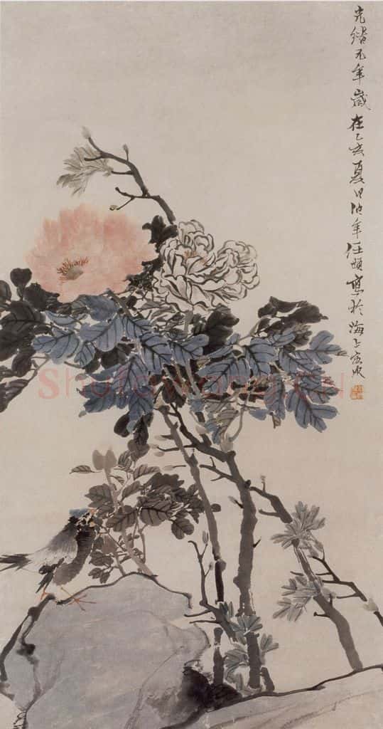 1875年 任伯年《牡丹图》书画作品