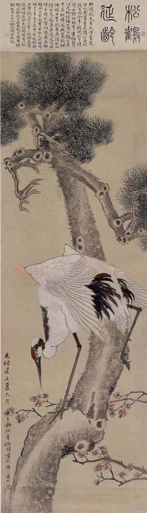 1875年 任伯年《松鹤延龄》书画作品