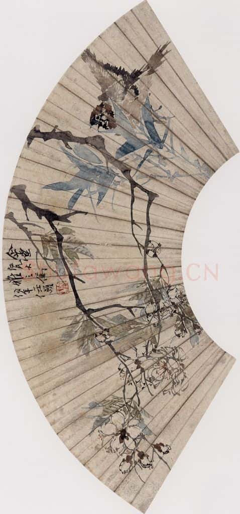 约19世纪70年代中期 任伯年《折枝飞雀》书画作品