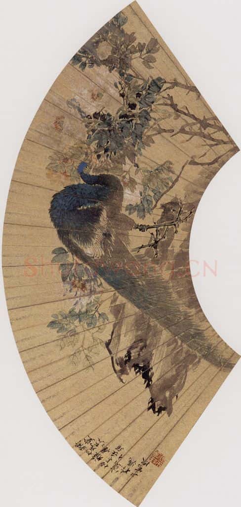约19世纪70年代中期 任伯年《孔雀牡丹》书画作品
