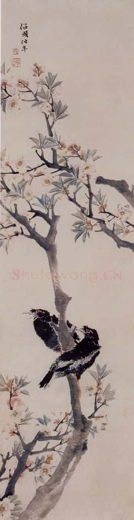 约19世纪70年代中期 任伯年《花鸟图四屏》书画作品