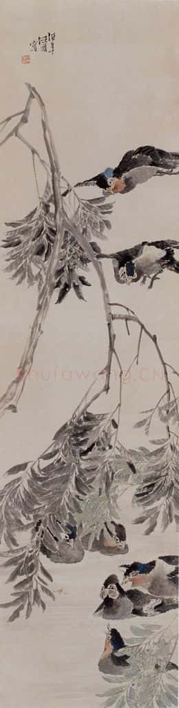 约19世纪70年代中期 任伯年《河塘鸭趣》书画作品