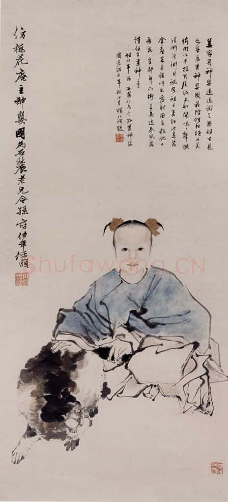 1876年 任伯年《神婴图》书画作品