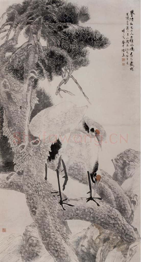 1882年 任伯年《松鹤延年图》书画作品
