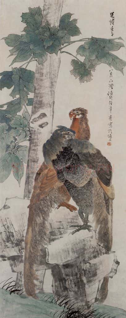 1882年 任伯年《梧桐双凤图》书画作品