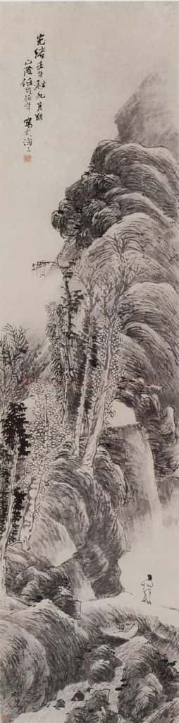 1882年 任伯年《溪山观泉图》书画作品