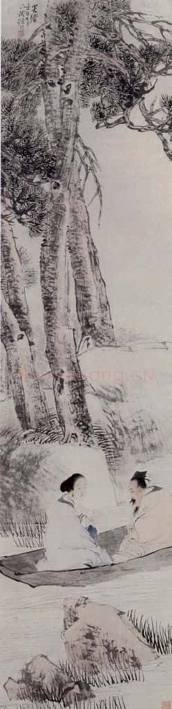 1882年 任伯年《小红低唱我吹箫》书画作品