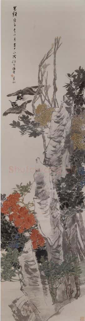 1882年 任伯年《天竹白头图》书画作品