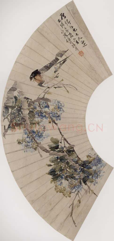 1882年 任伯年《紫藤春燕图》书画作品