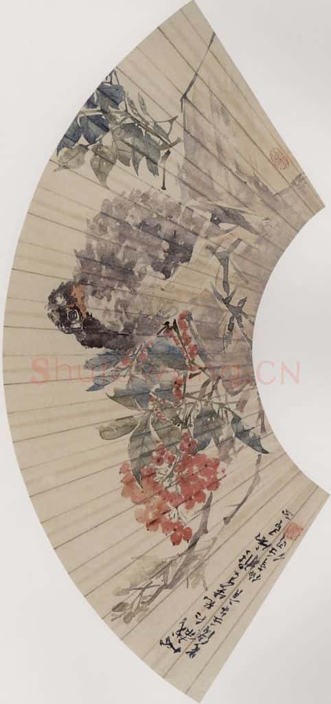 1882年 任伯年《天竹山禽图》书画作品