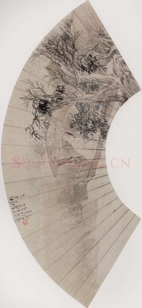 1883年 任伯年《人物花鸟扇面册》书画作品