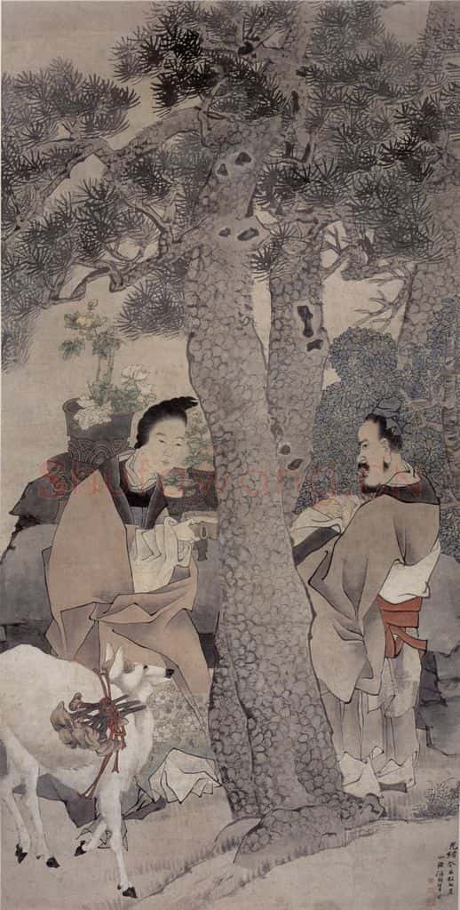 1883年 任伯年《白鹿贞松图》书画作品