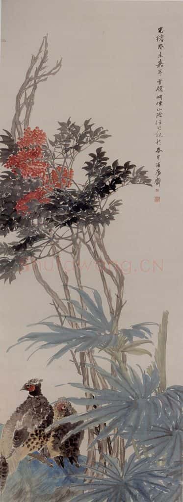 1883年 任伯年《天竹雉鸡图》书画作品