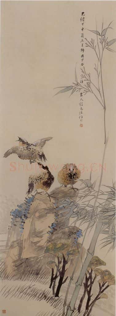 1884年 任伯年《灵竹山鸟图》书画作品