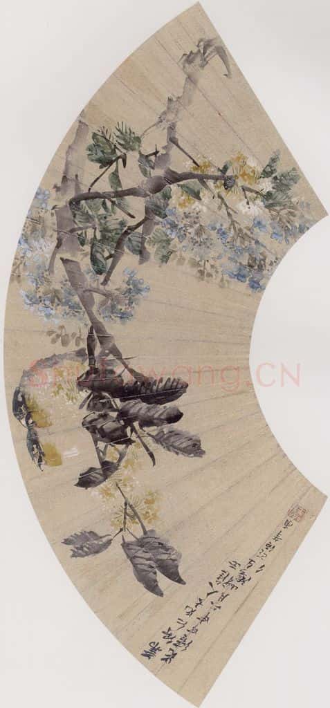 1884年 任伯年《横枝双栖》书画作品