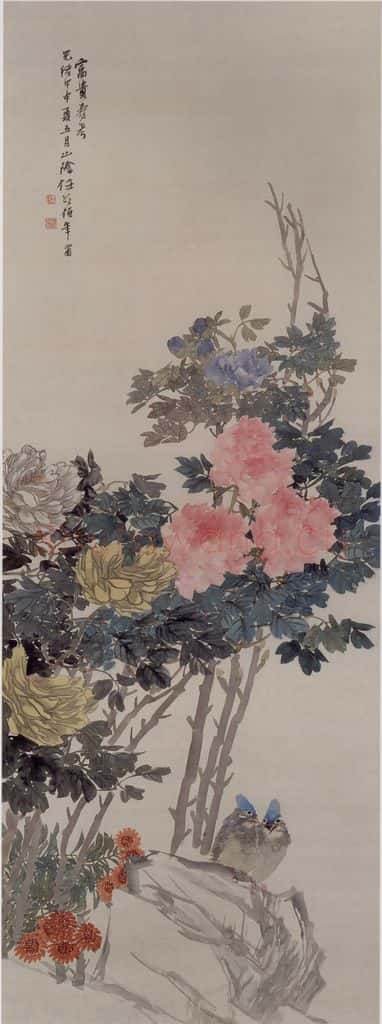 1884年 任伯年《富贵寿考图》书画作品