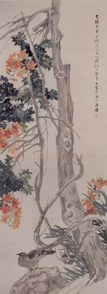 1884年 任伯年《凌霄图》书画作品