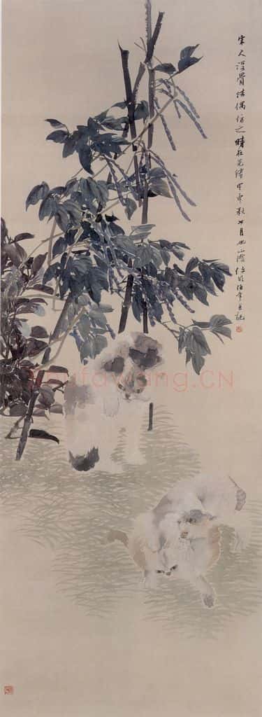 1884年 任伯年《猫戏图》书画作品