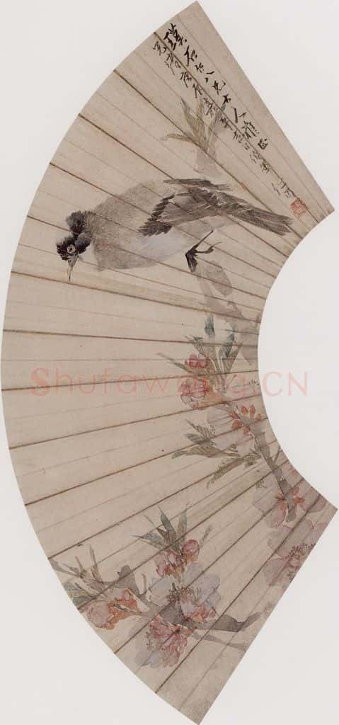 1880年 任伯年《桃花白头》书画作品