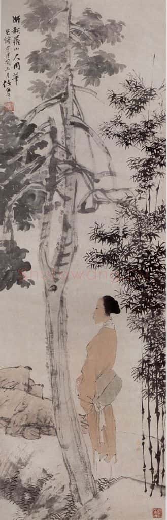 1884年 任伯年《桐阴仕女》书画作品