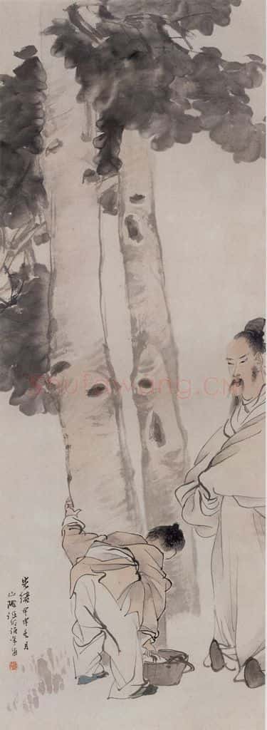 1884年 任伯年《洗桐图》书画作品