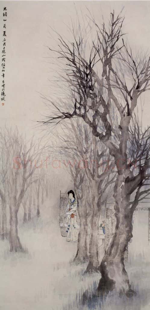 1885年 任伯年《出林浣纱》书画作品