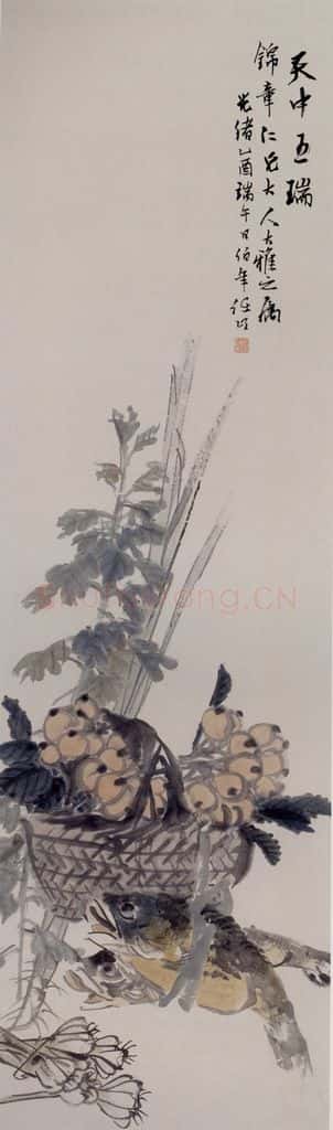 1885年 任伯年《天中五瑞图》书画作品