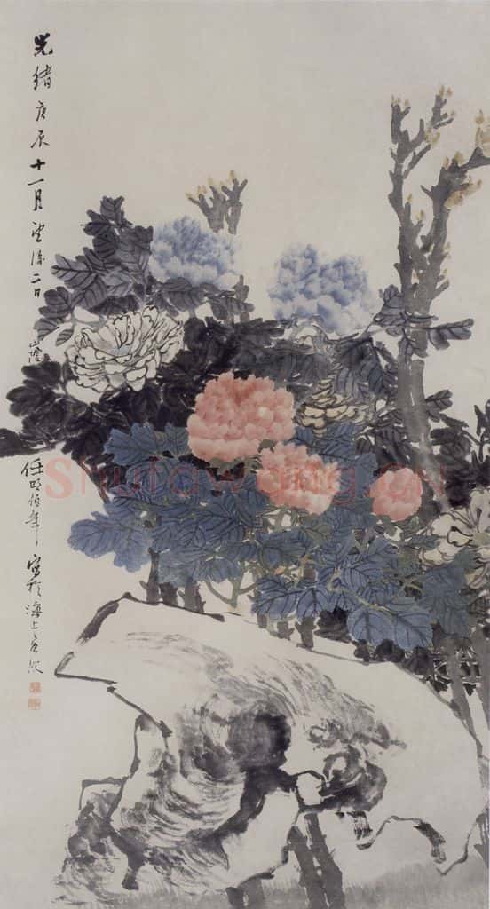 1880年 任伯年《牡丹》书画作品