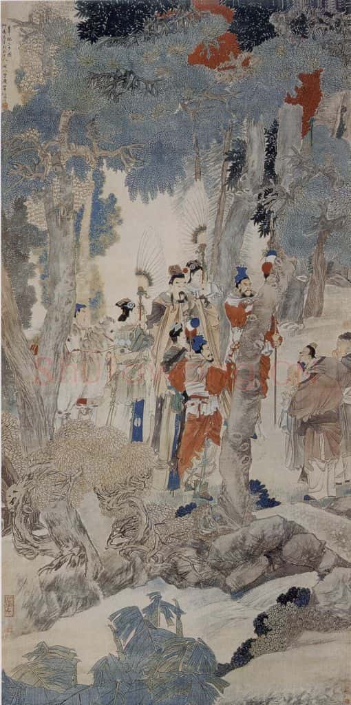 1880年 任伯年《华祝三多图》书画作品
