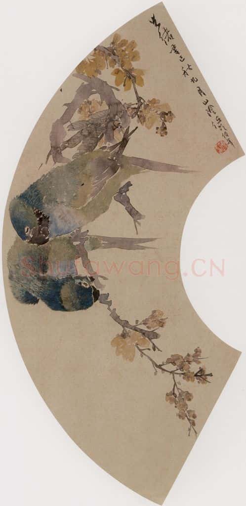 1881年 任伯年《鹦鹉蜡梅图》书画作品