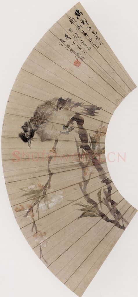 1881年 任伯年《桃花白头》书画作品