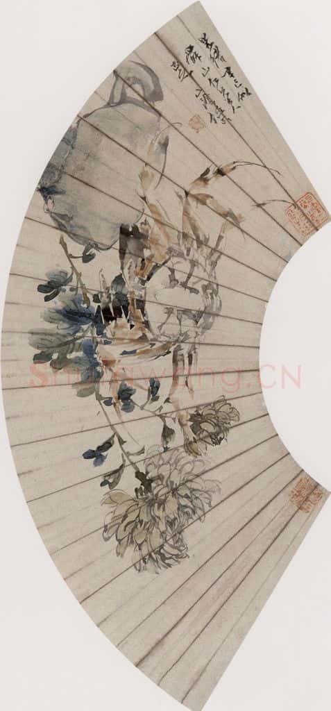 1881年 任伯年《秋菊紫蟹图》书画作品
