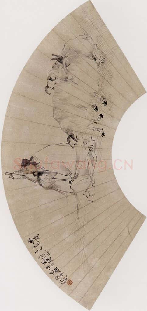 1881年 任伯年《苏武牧羊》书画作品