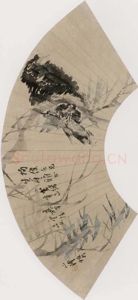 1881年 任伯年《杨柳八哥》书画作品